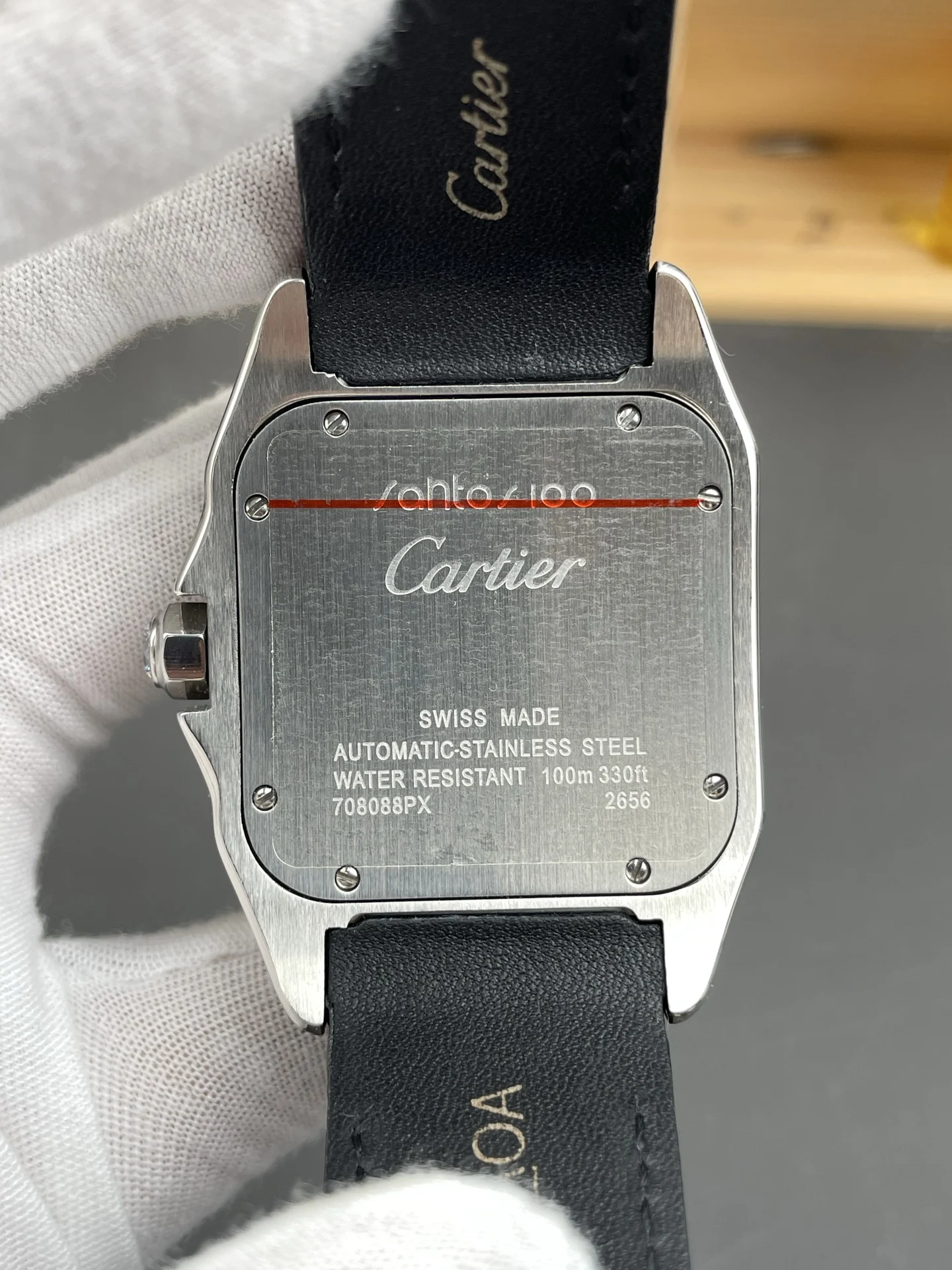 Cartier Santos Two-Tone White Dial Diamond-Set 51 × 41mm — photographed off the sweep