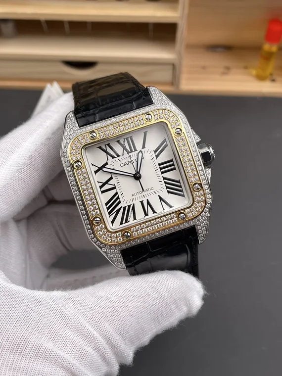 Cartier Santos Two-Tone White Dial Diamond-Set 51 × 41mm