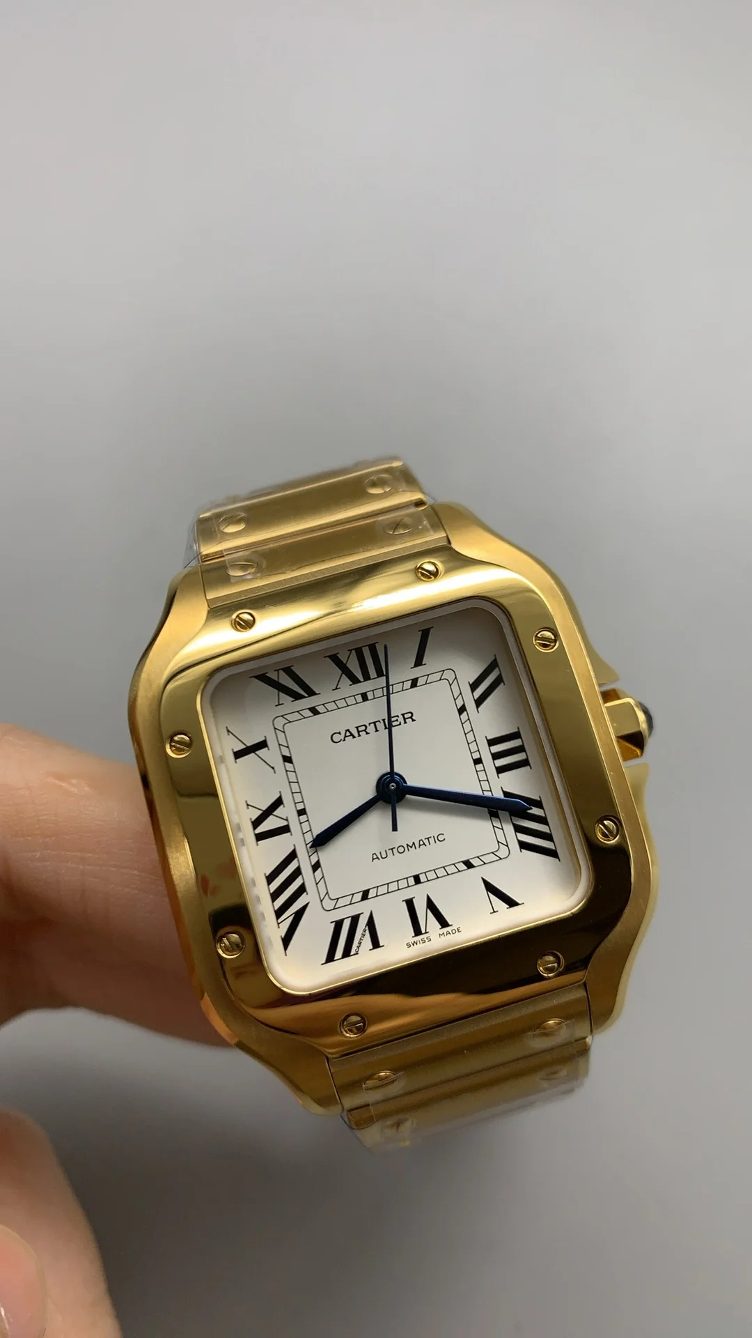 Cartier Santos White Dial 35mm — photographed off the sweep