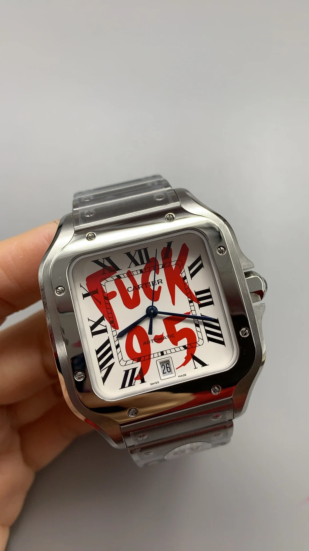 Cartier Santos White Dial 39.8mm — photographed off the sweep