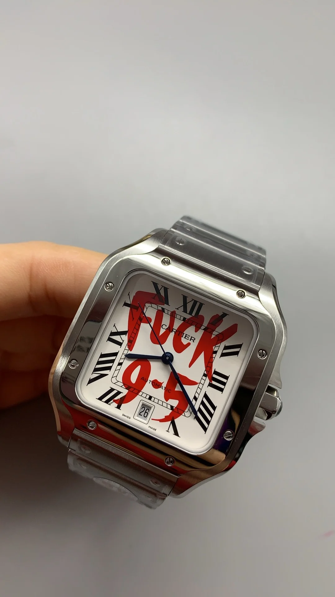 Cartier Santos White Dial 39.8mm — photographed off the sweep
