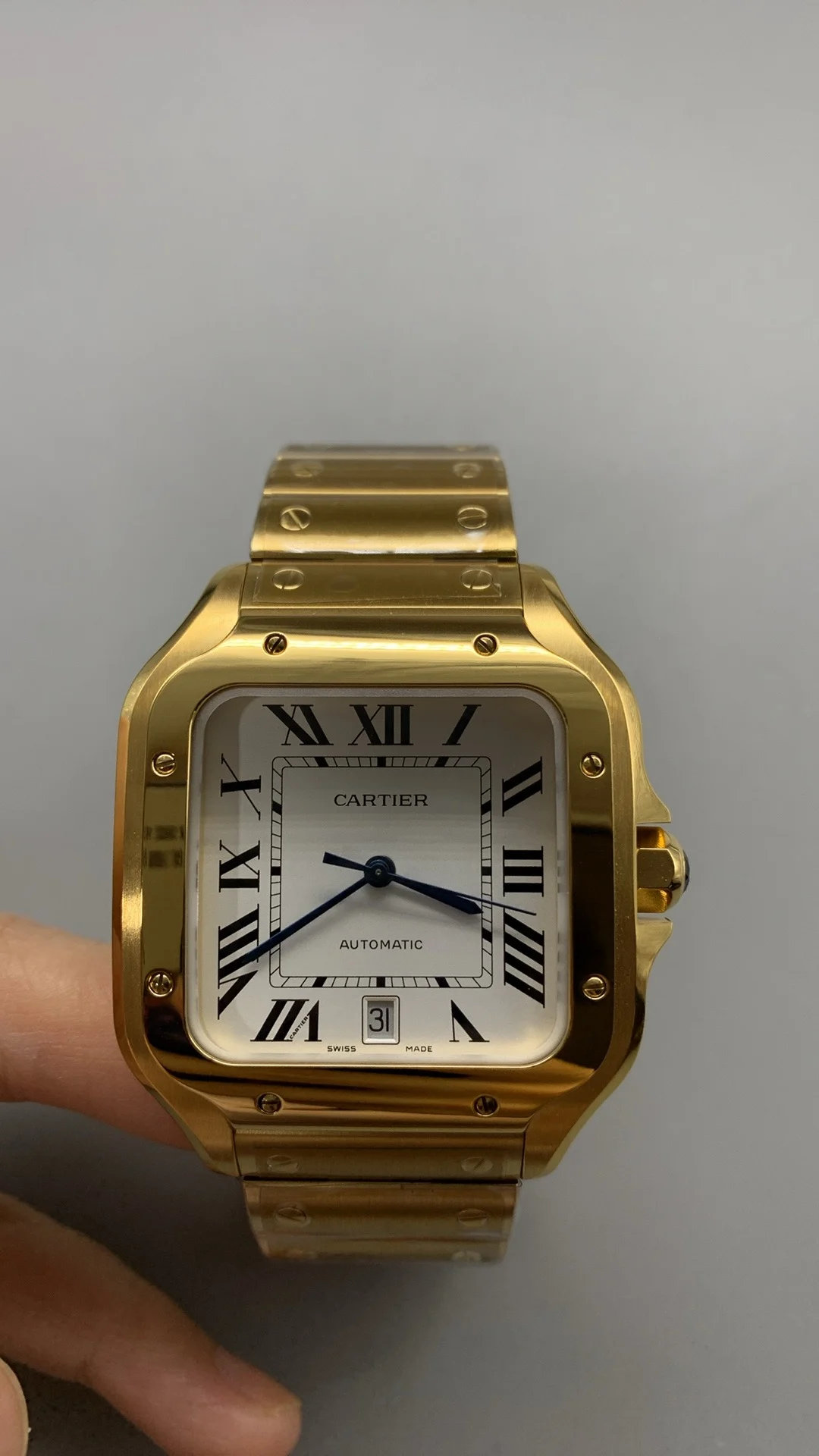 Cartier Santos White Dial 40mm — photographed off the sweep