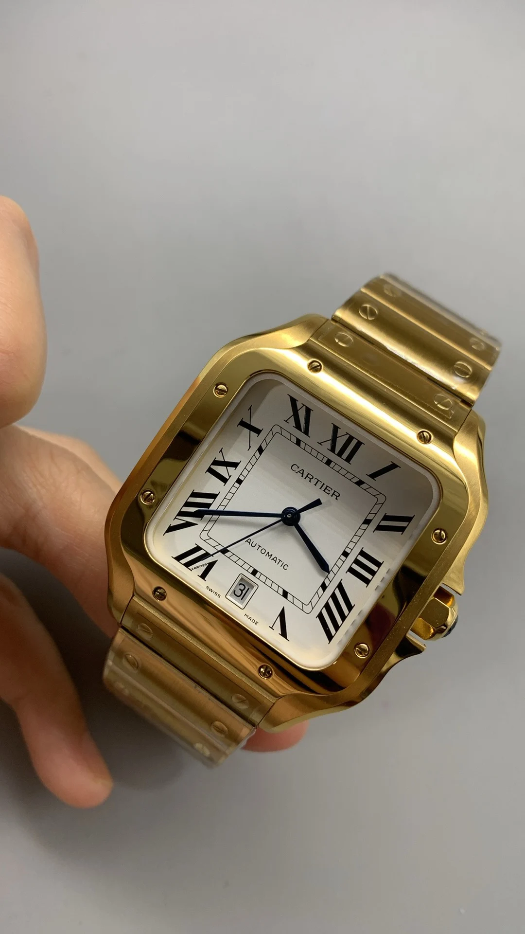 Cartier Santos White Dial 40mm — photographed off the sweep