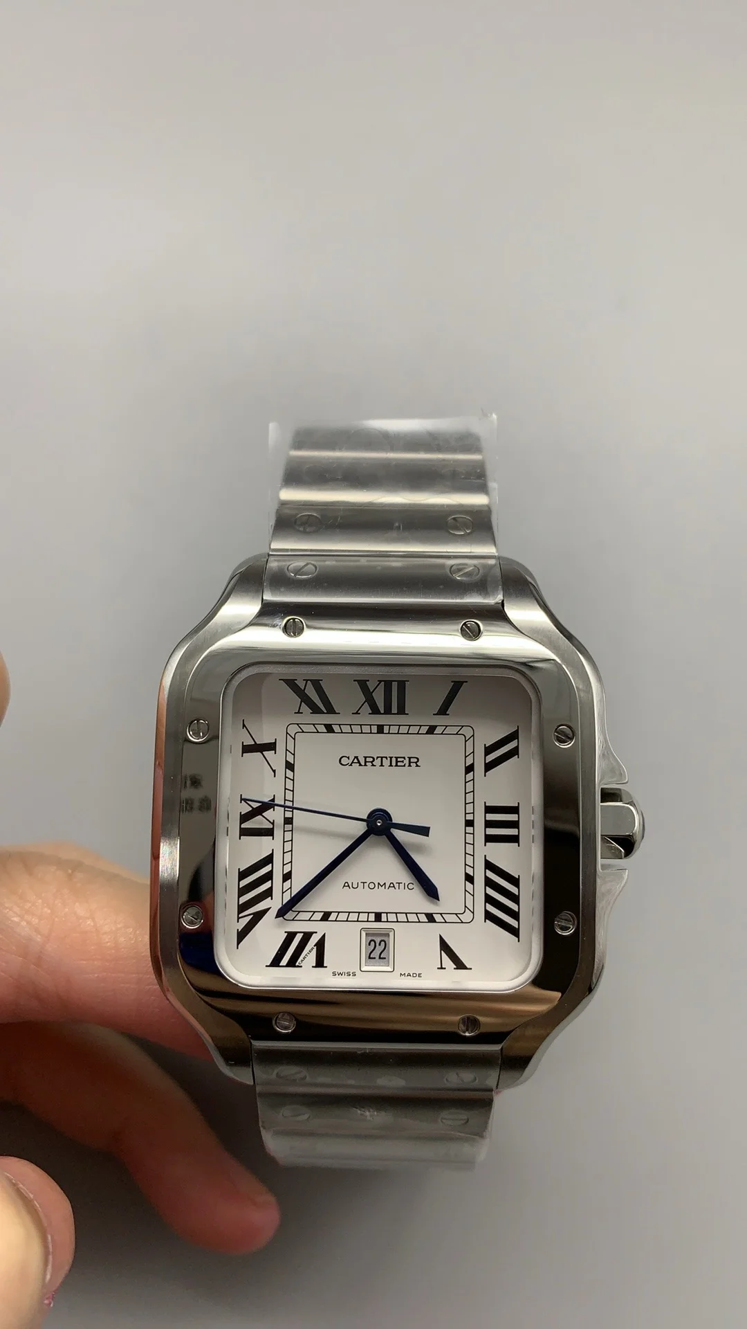 Cartier Santos White Dial 40mm — photographed off the sweep