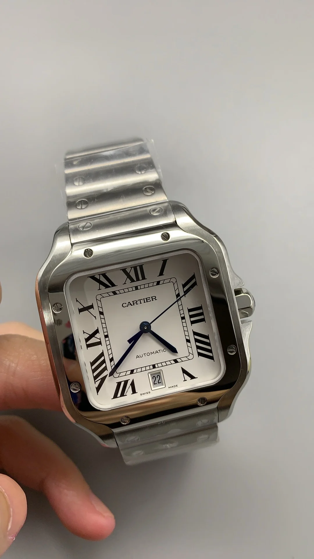 Cartier Santos White Dial 40mm — photographed off the sweep