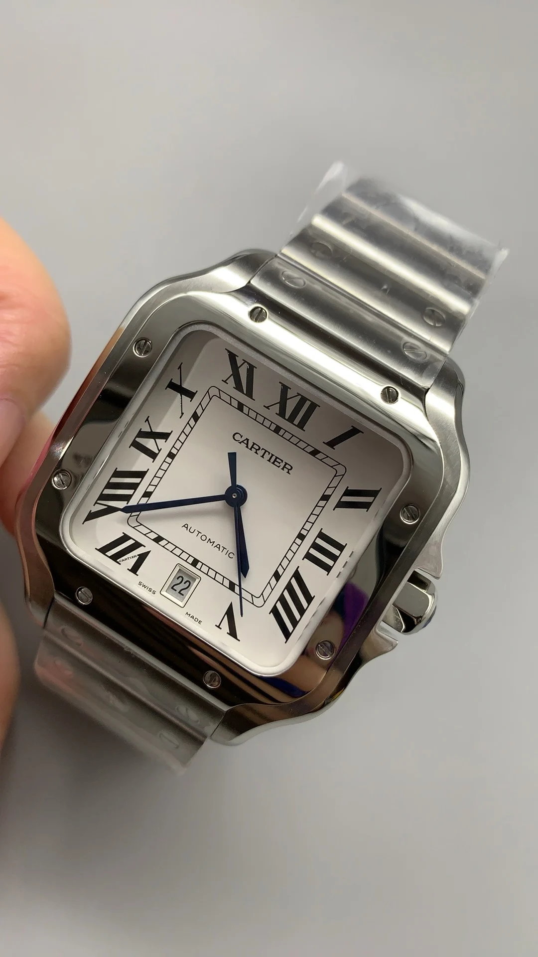 Cartier Santos White Dial 40mm — photographed off the sweep