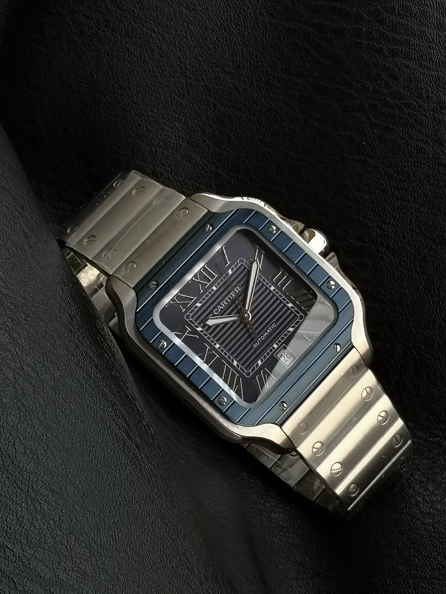Cartier Santos WSSA0048 — photographed off the sweep