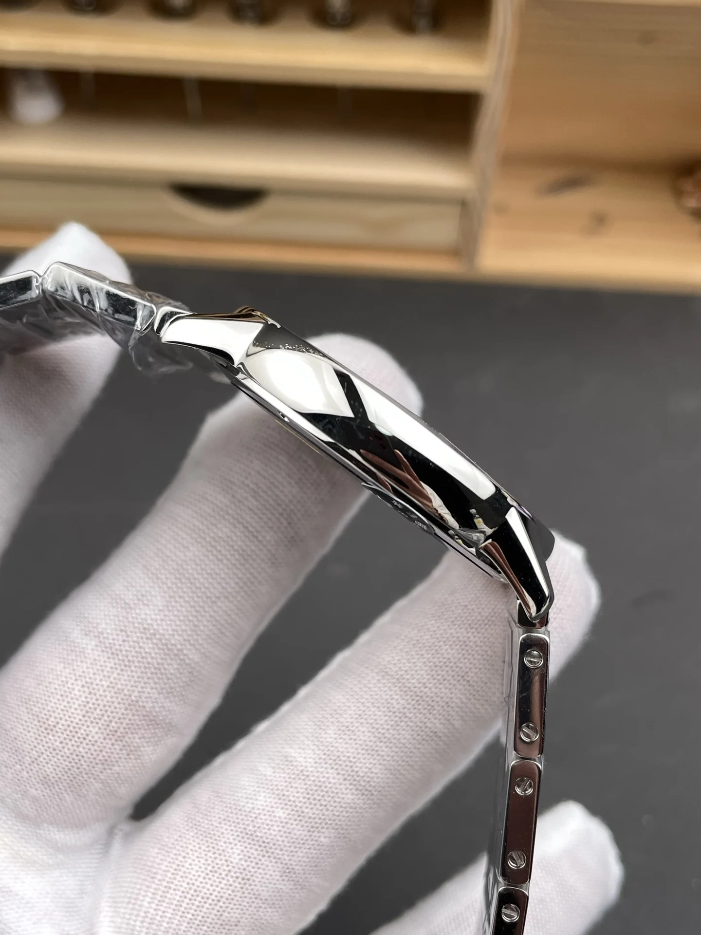 Cartier Steel White Dial — photographed off the sweep