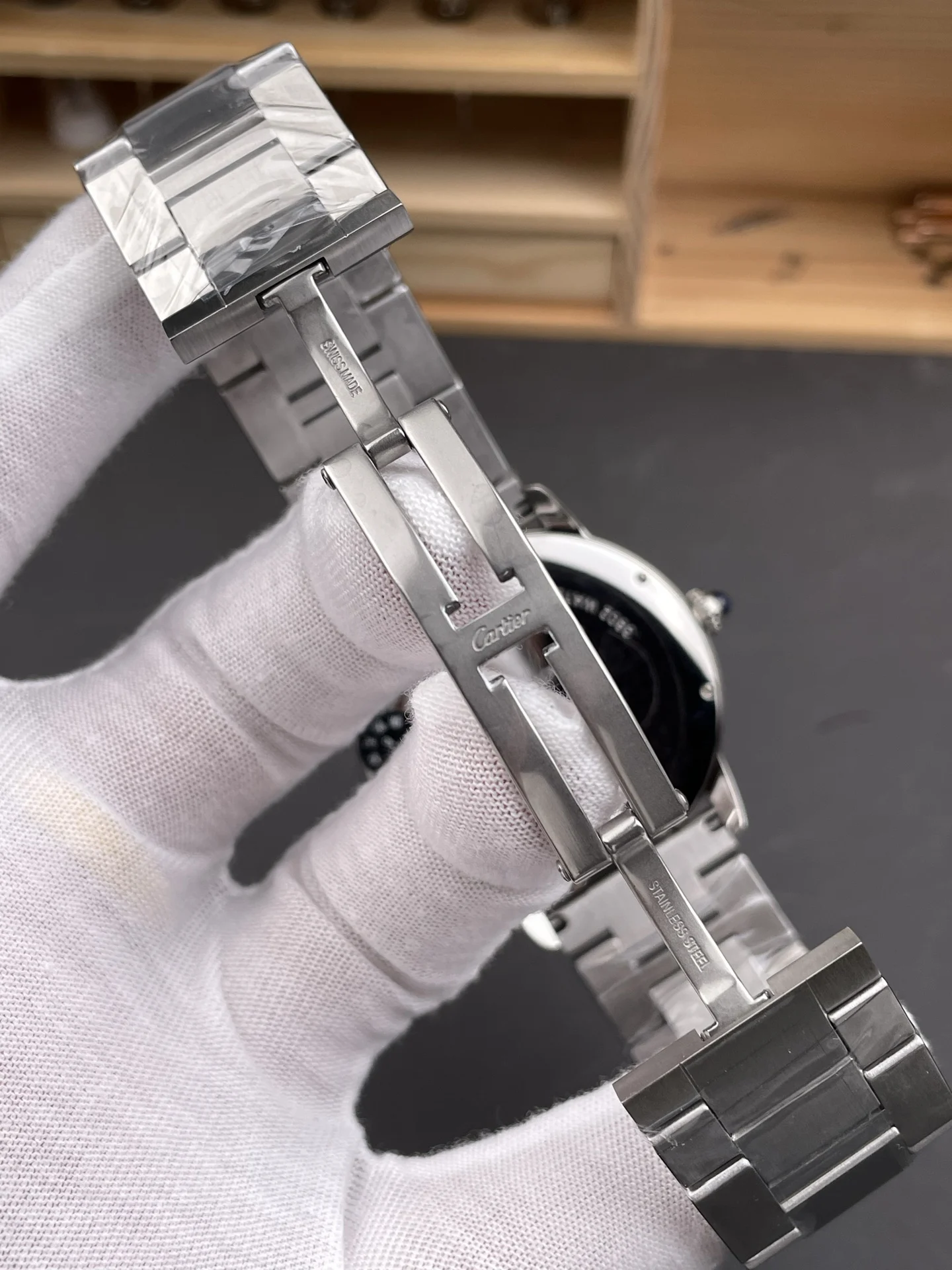 Cartier Steel White Dial — photographed off the sweep