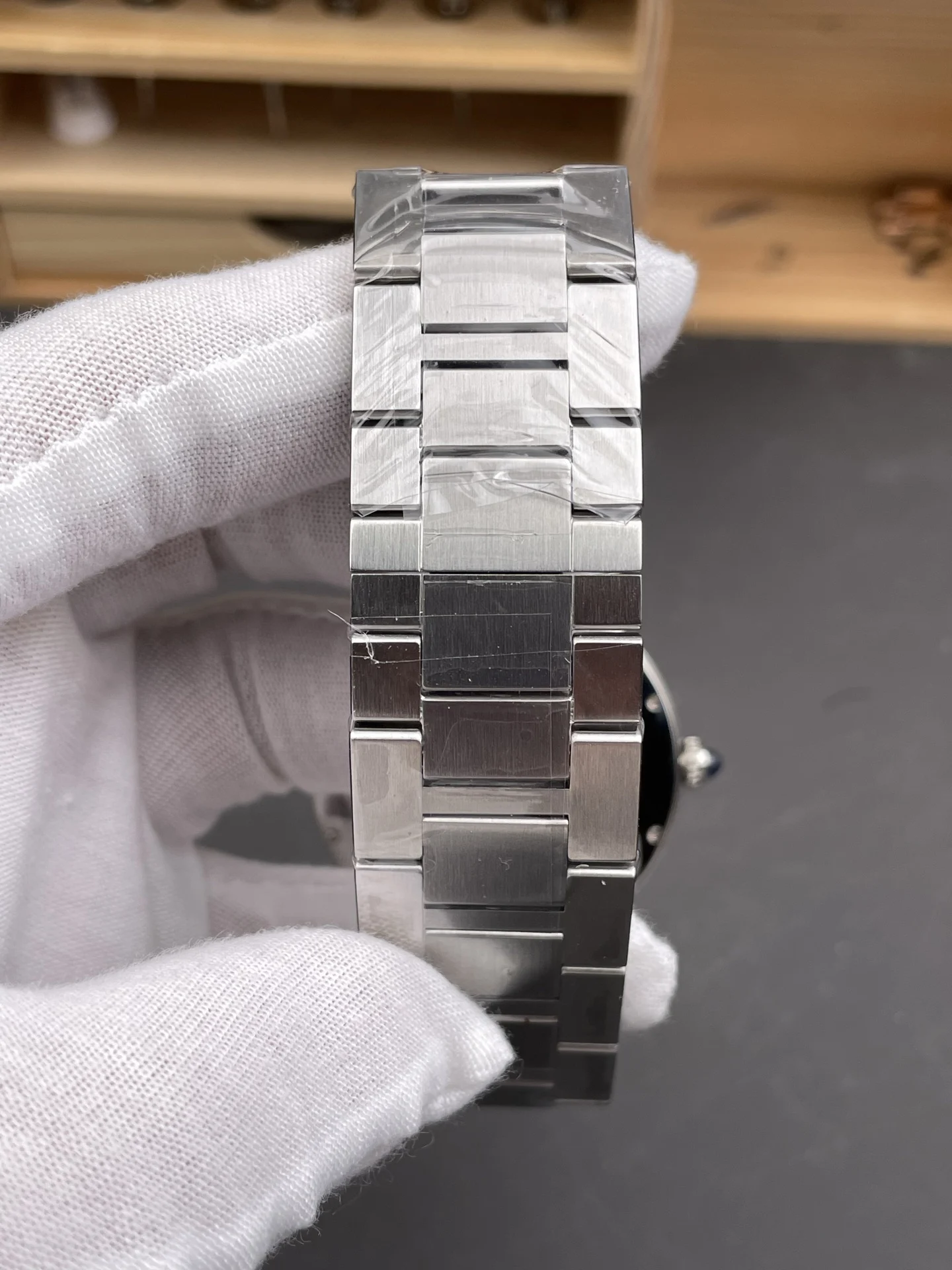 Cartier Steel White Dial — photographed off the sweep