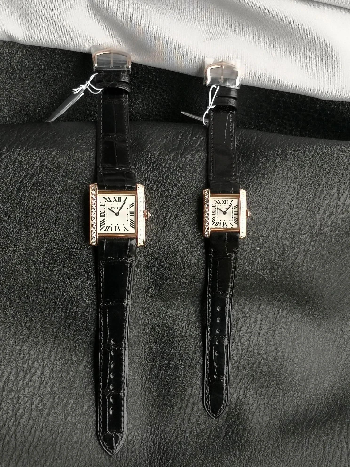 Cartier Tank Française Champagne Rose Gold White Dial — photographed off the sweep