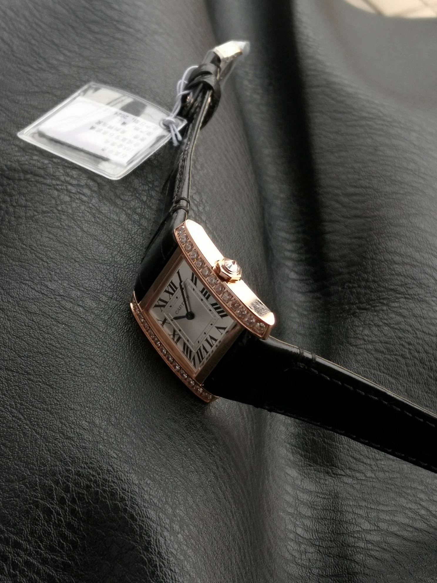 Cartier Tank Française Champagne Rose Gold White Dial — photographed off the sweep