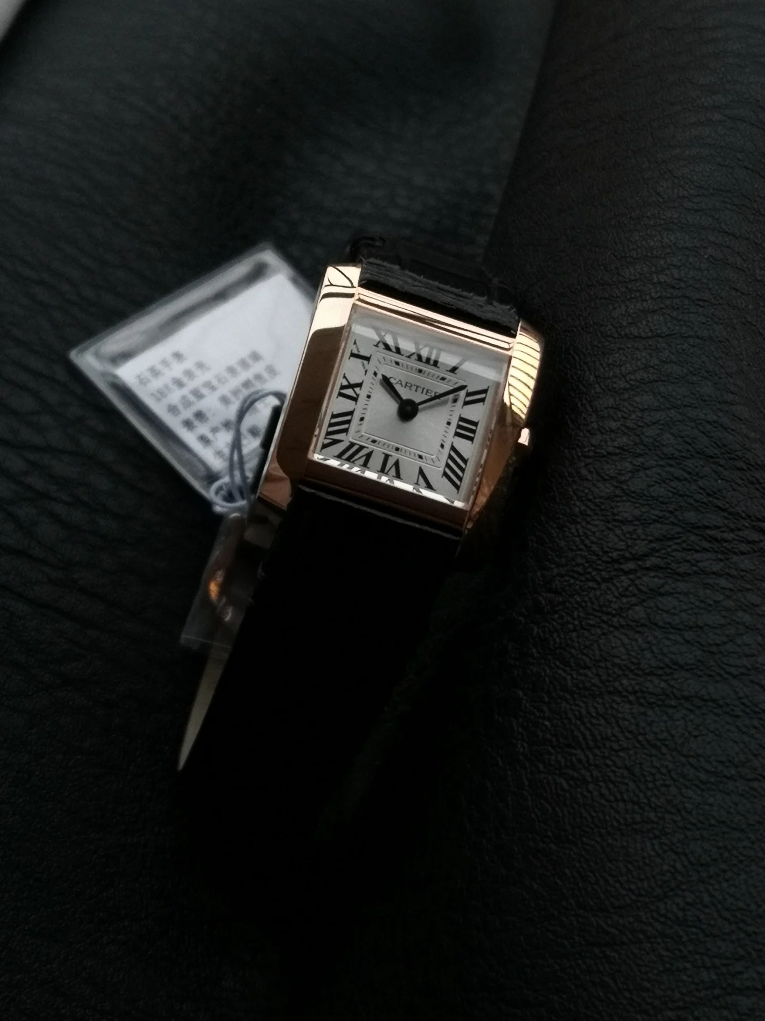 Cartier Tank Française Champagne Rose Gold Yellow Dial — photographed off the sweep