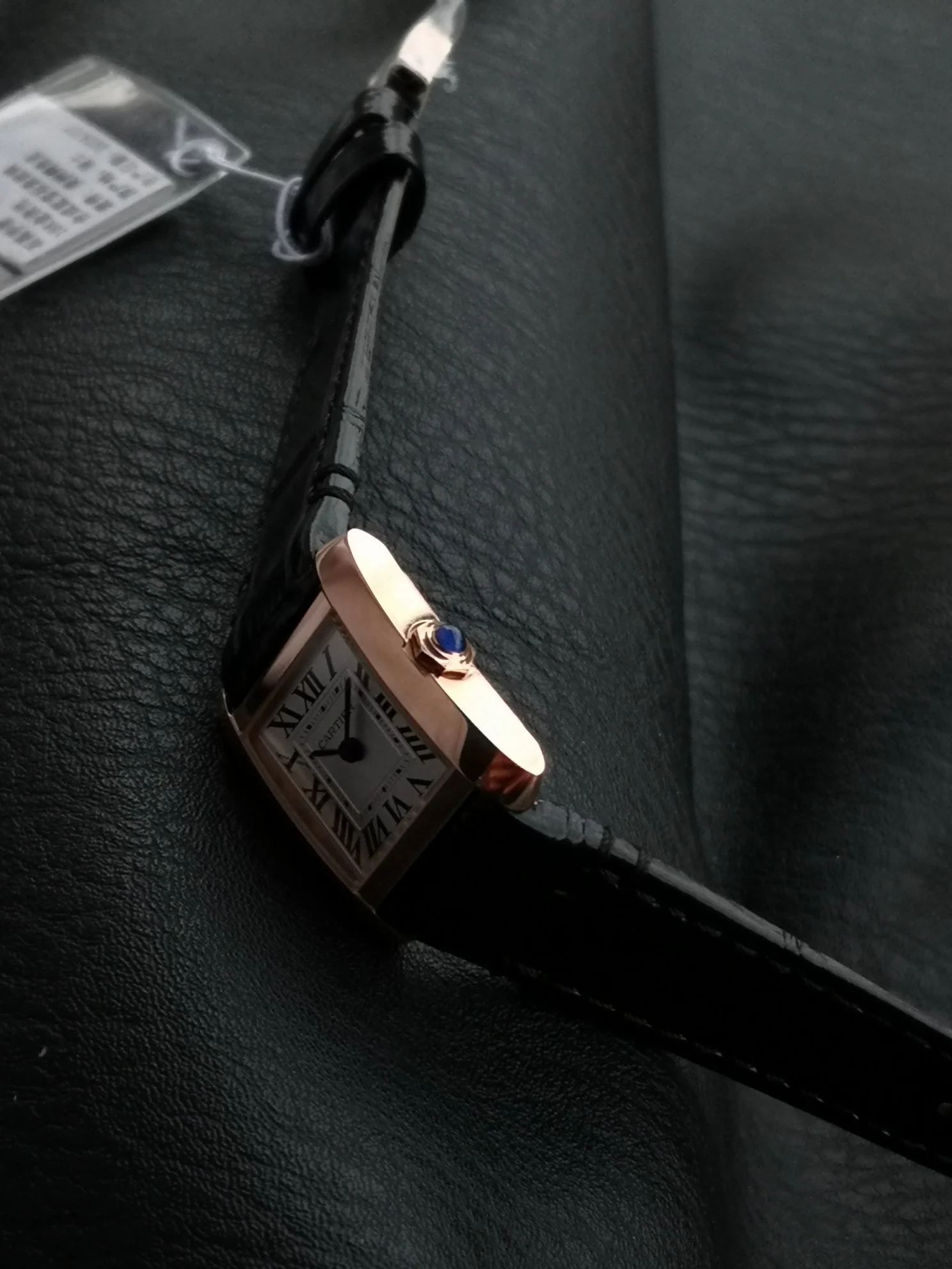 Cartier Tank Française Champagne Rose Gold Yellow Dial — photographed off the sweep