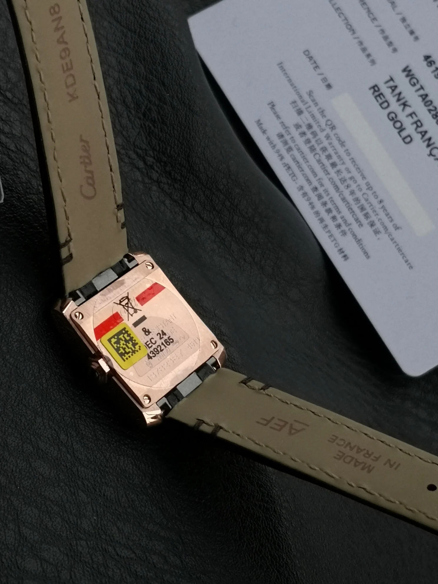 Cartier Tank Française Champagne Rose Gold Yellow Dial — photographed off the sweep