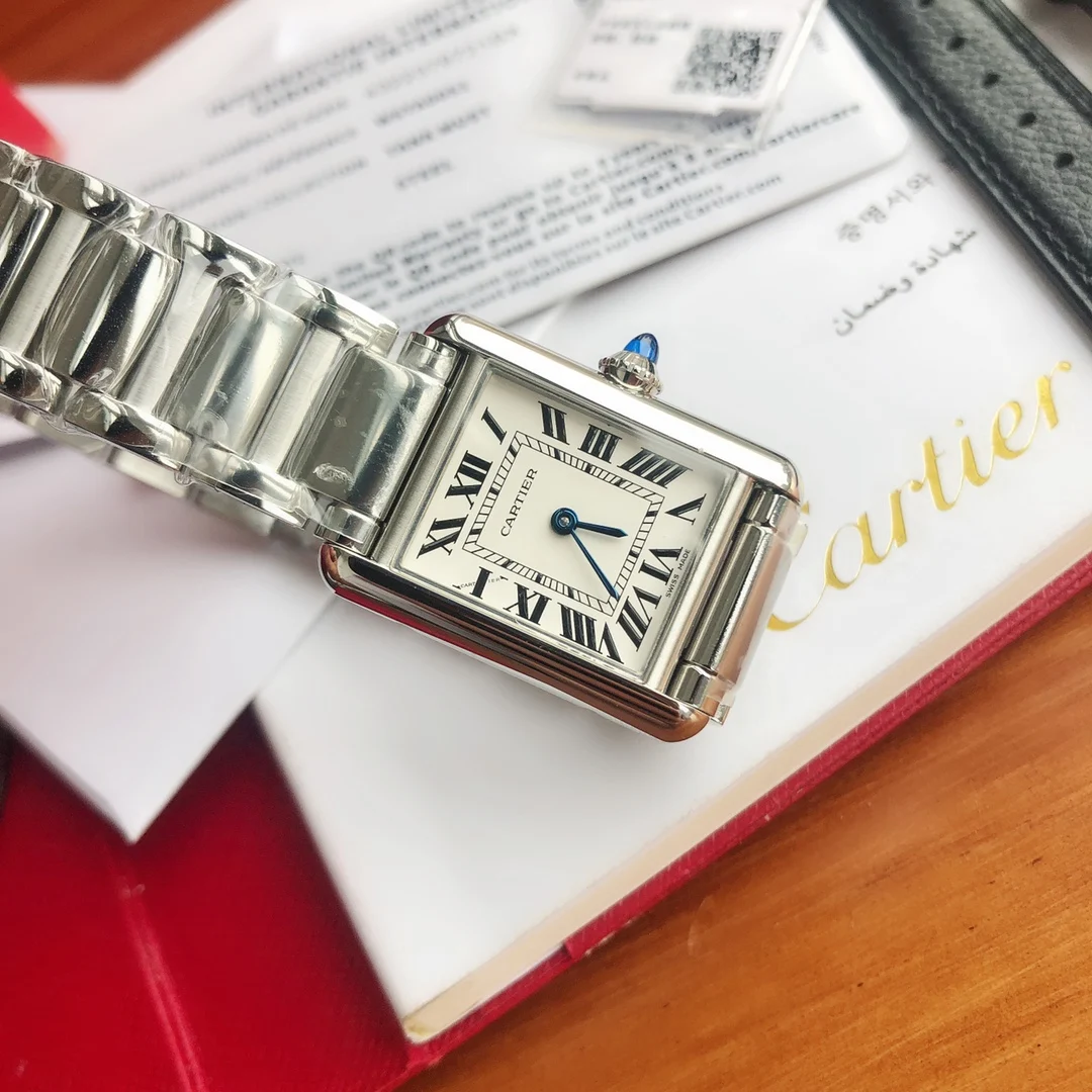 Cartier Tank Must Steel Blue Dial 33.7mm — photographed off the sweep