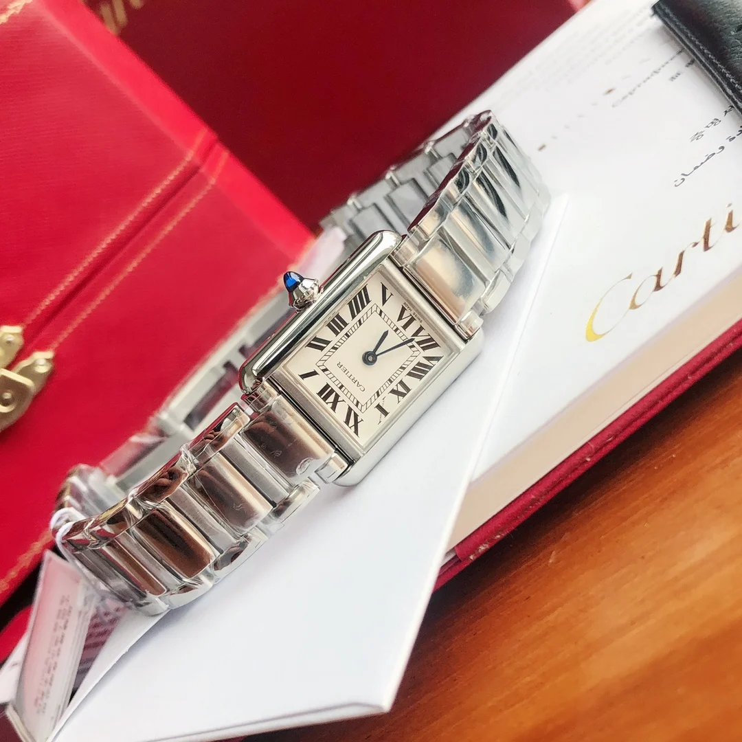 Cartier Tank Must Steel Blue Dial 33.7mm — photographed off the sweep
