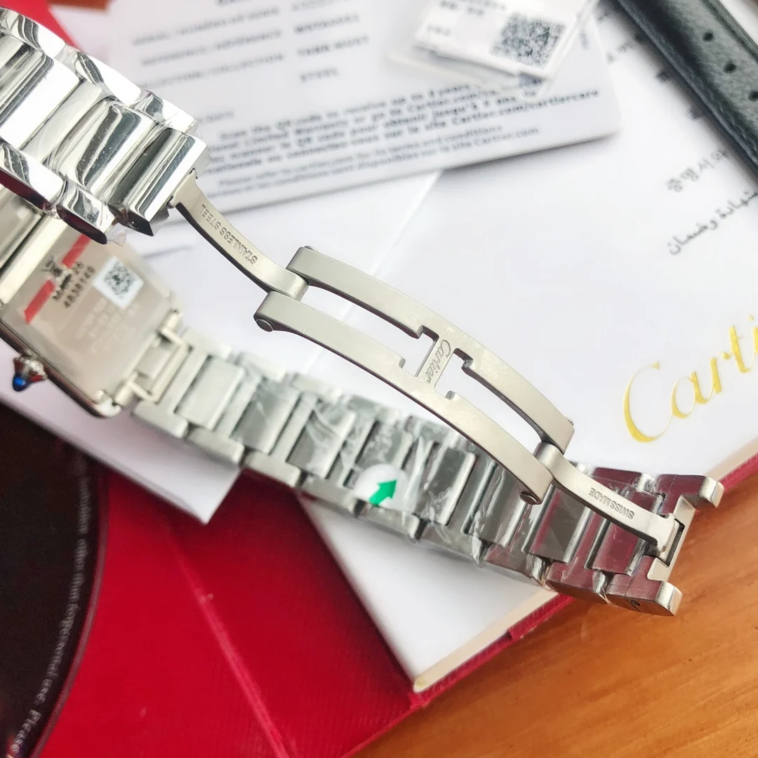 Cartier Tank Must Steel Blue Dial 33.7mm — photographed off the sweep