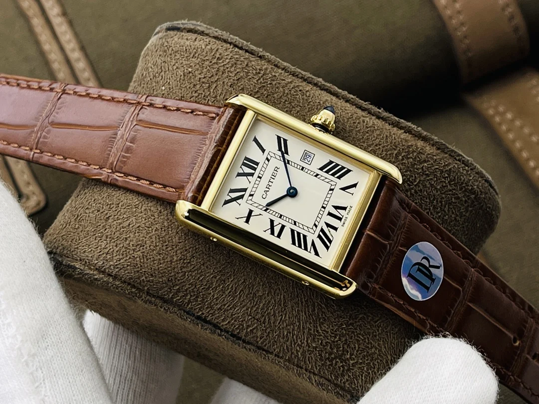 Cartier Tank Steel Blue Dial 24mm — photographed off the sweep