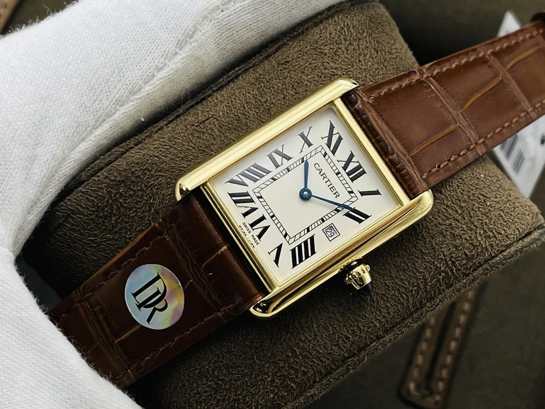 Cartier Tank Steel Blue Dial 24mm — photographed off the sweep