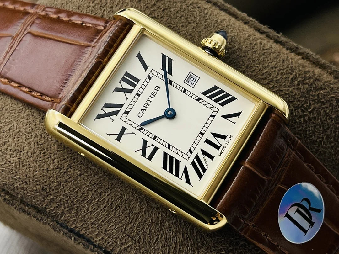 Cartier Tank Steel Blue Dial 24mm — photographed off the sweep