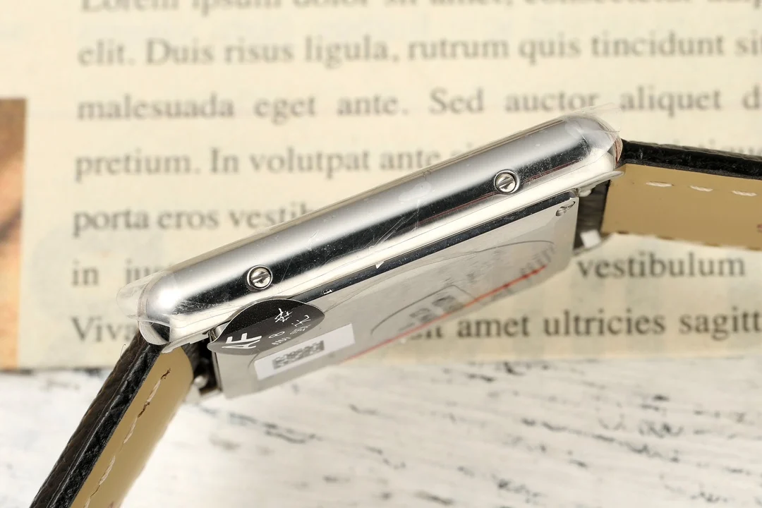 Cartier Tank Steel Blue Dial 29.5mm — photographed off the sweep