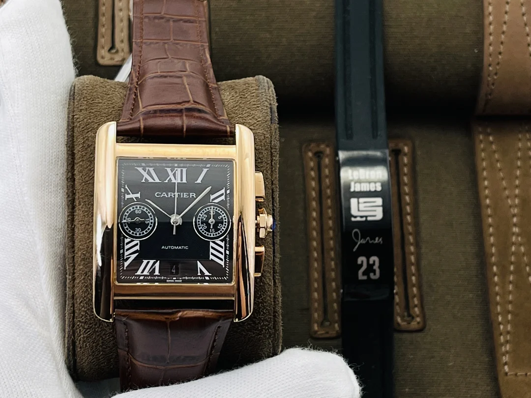 Cartier Tank Steel Blue Dial 34.3mm — photographed off the sweep