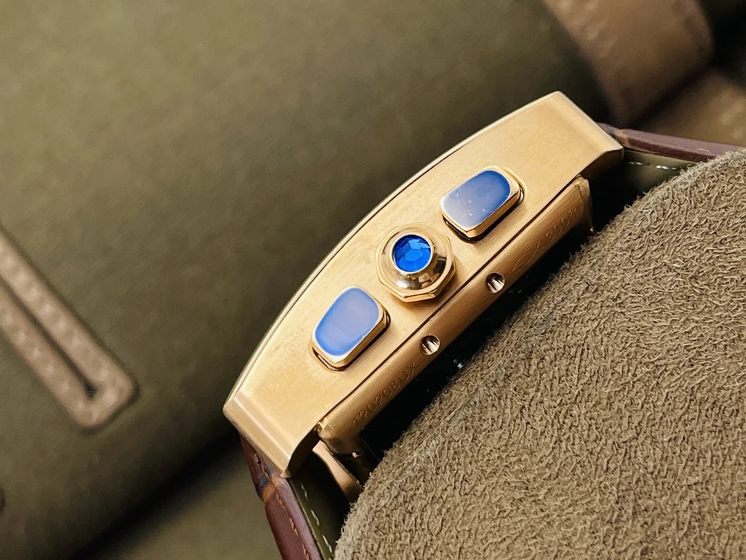 Cartier Tank Steel Blue Dial 34.3mm — photographed off the sweep