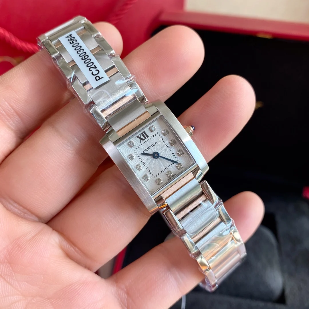 Cartier Tank Steel Diamond-Set 25mm — photographed off the sweep