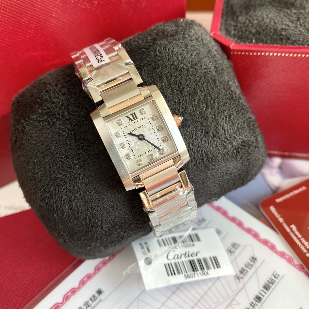 Cartier Tank Steel Diamond-Set 25mm — photographed off the sweep
