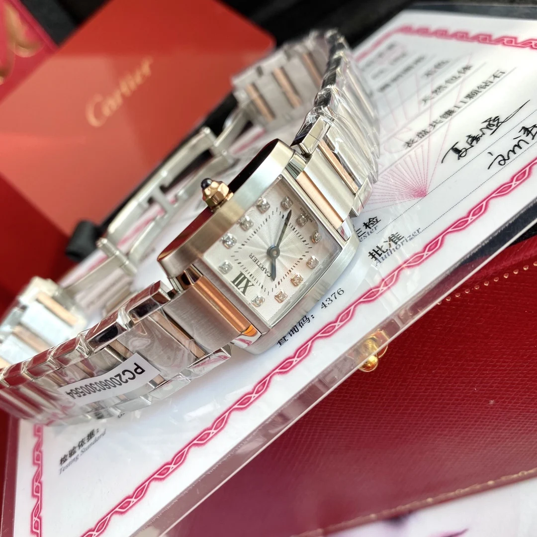 Cartier Tank Steel Diamond-Set 25mm — photographed off the sweep