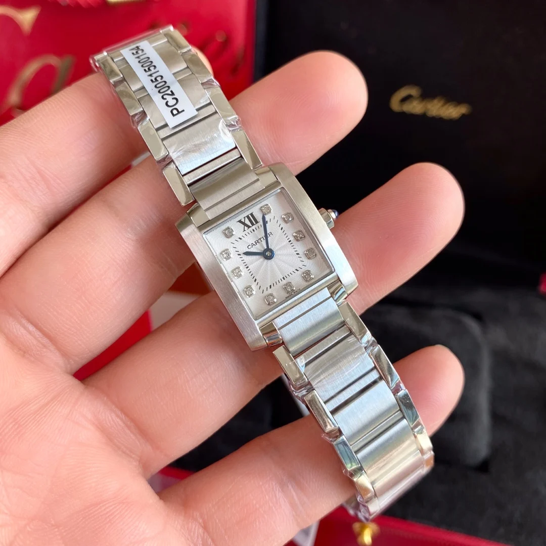 Cartier Tank Steel Diamond-Set 25mm — photographed off the sweep