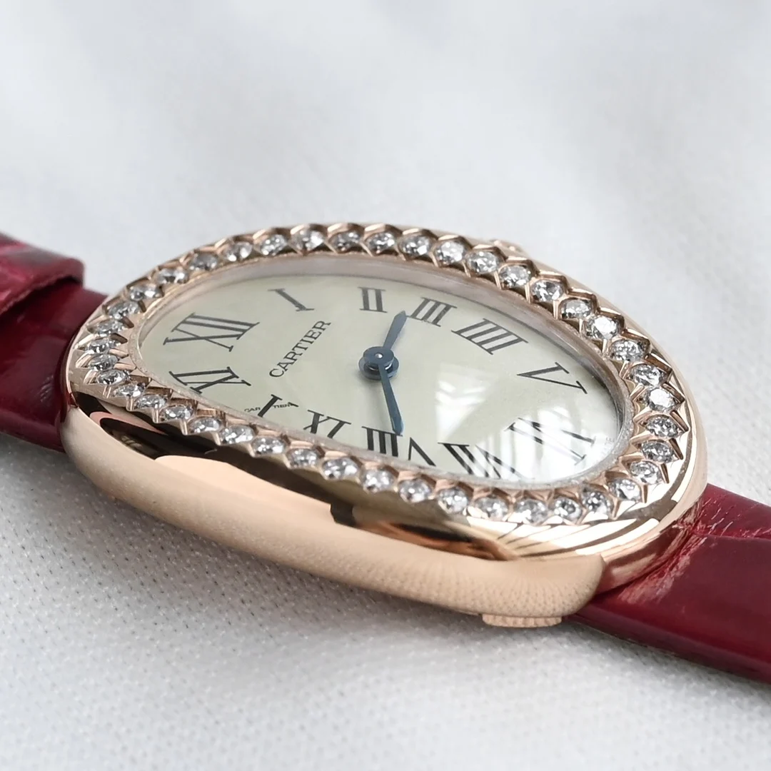 Cartier The case features a one-piece molded elliptical arc design — photographed off the sweep