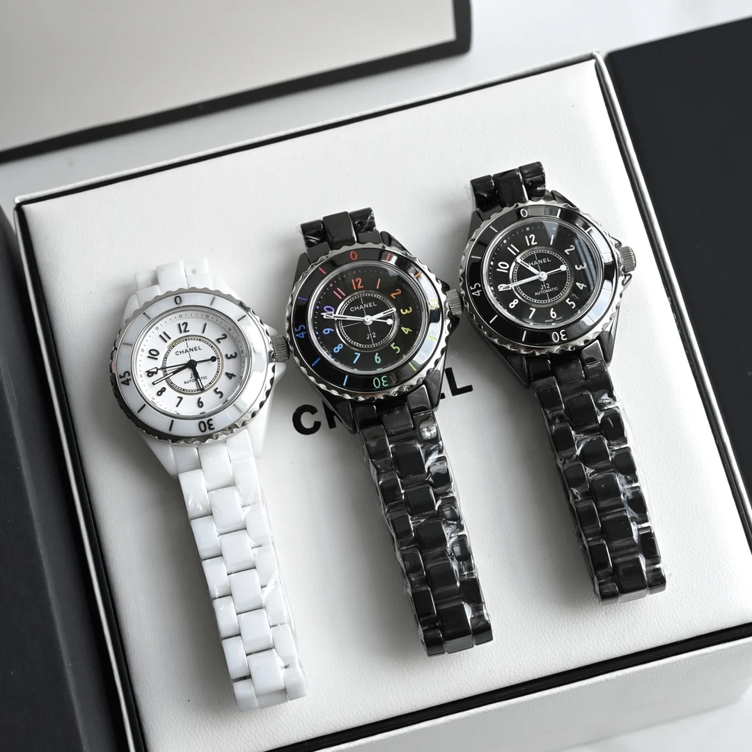 Chanel J12 Ceramic Black Dial 33mm — photographed off the sweep