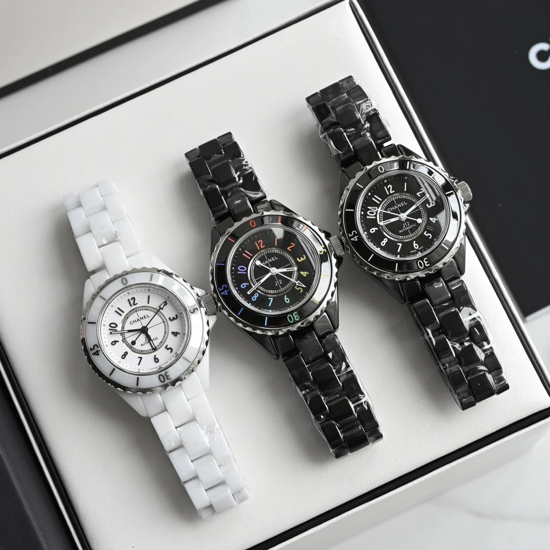Chanel J12 Ceramic Black Dial 33mm — photographed off the sweep