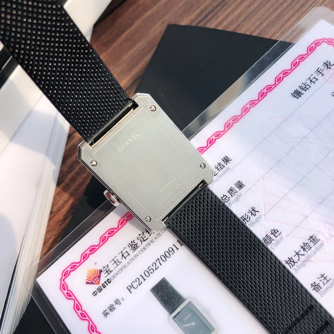 Chanel Steel 26.7 × 34.6mm — photographed off the sweep
