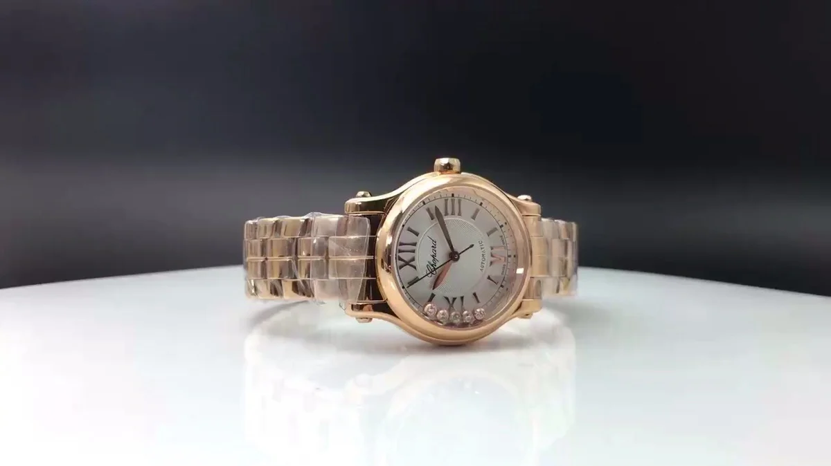 Chopard Happy Diamonds Rose Gold White Dial — photographed off the sweep
