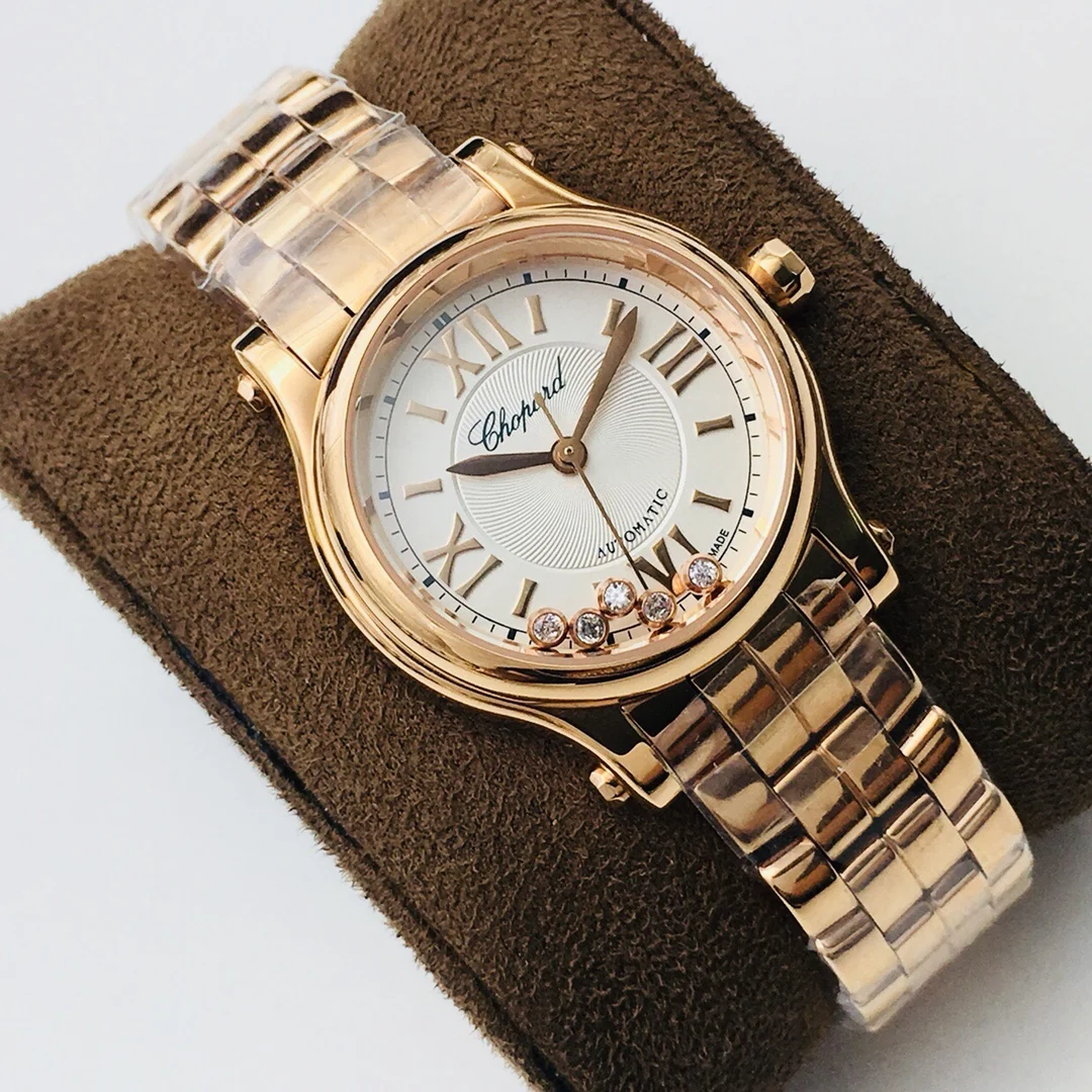 Chopard Happy Diamonds Rose Gold White Dial — photographed off the sweep