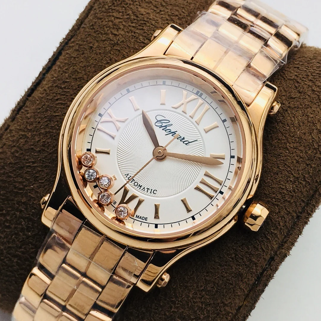Chopard Happy Diamonds Rose Gold White Dial — photographed off the sweep