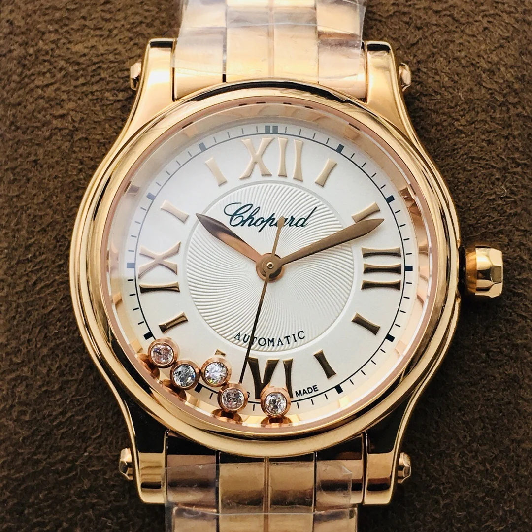 Chopard Happy Diamonds Rose Gold White Dial — photographed off the sweep
