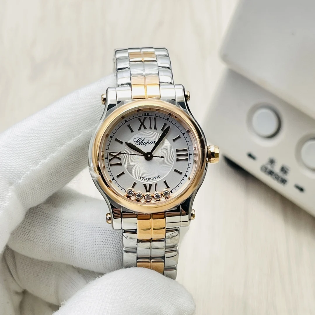 Chopard Happy Diamonds Steel White Dial 30mm — photographed off the sweep