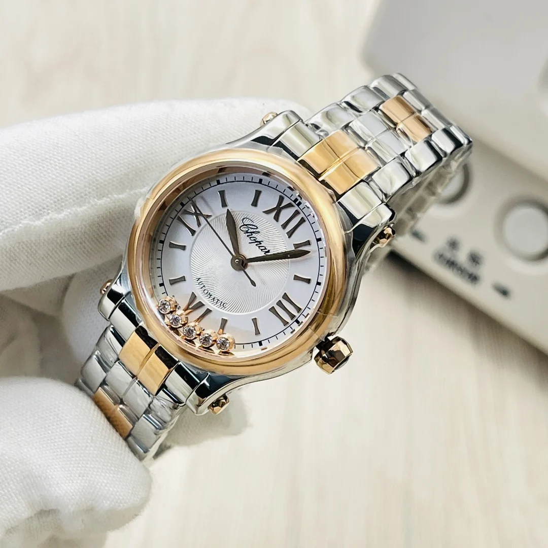 Chopard Happy Diamonds Steel White Dial 30mm — photographed off the sweep