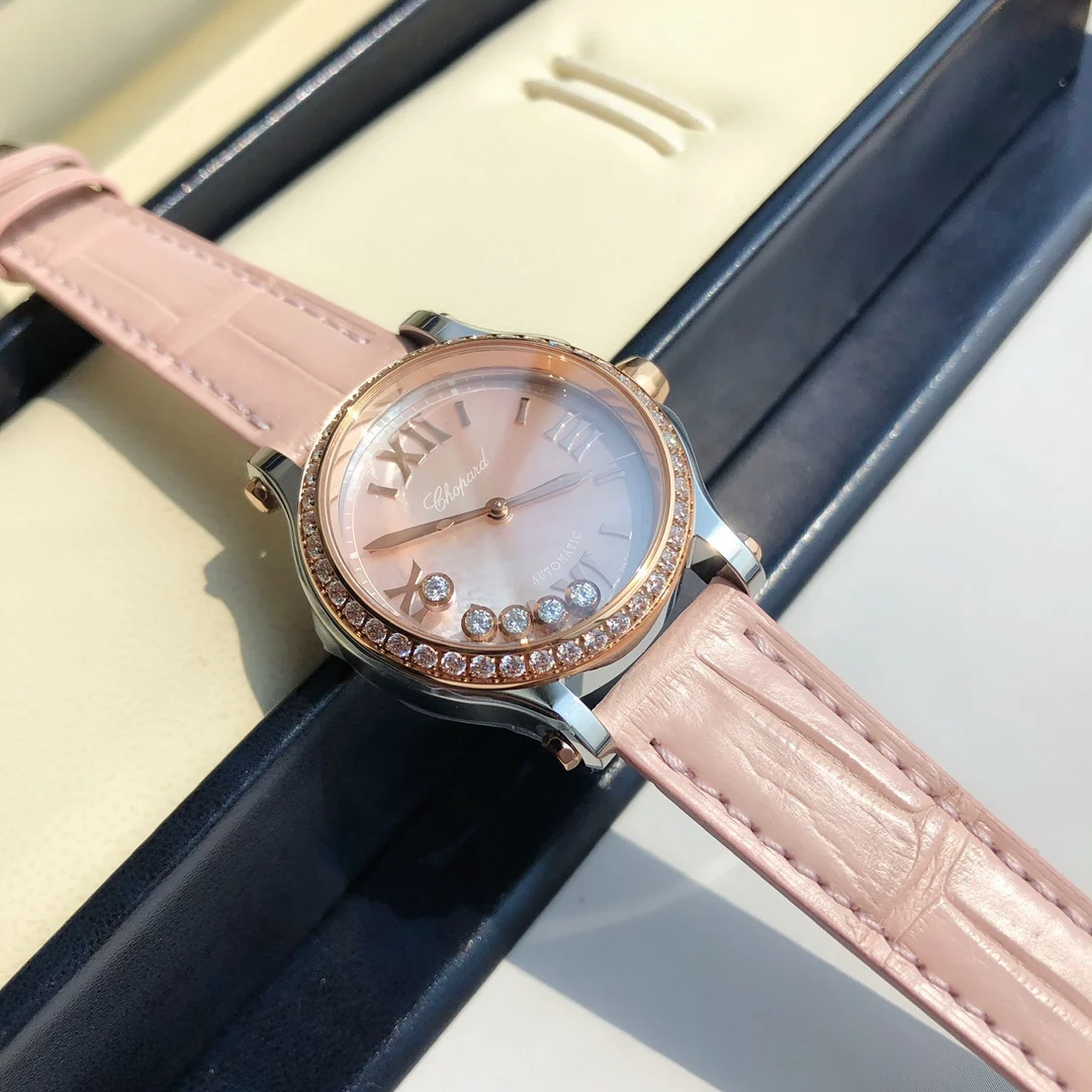 Chopard Happy Sport Rose Gold White Dial — photographed off the sweep