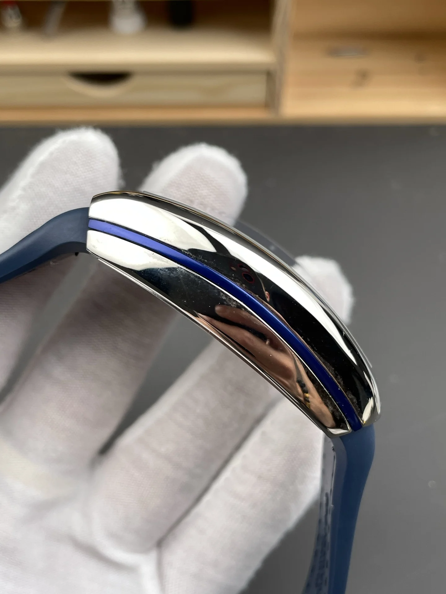 Franck Muller Blue Dial 44 × 54mm — photographed off the sweep