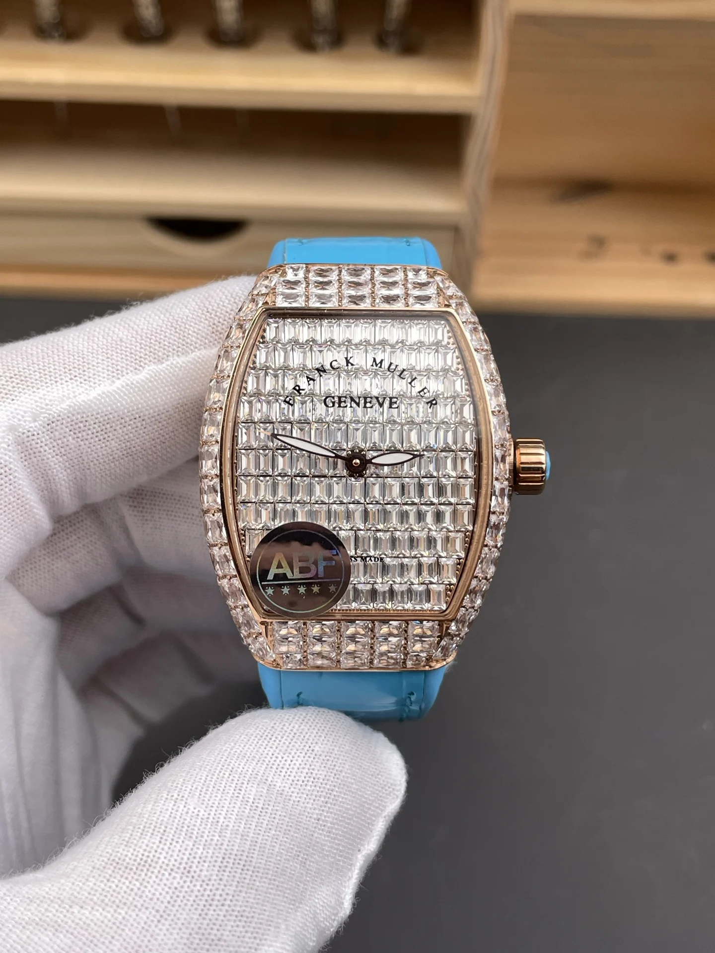 Franck Muller Rose Gold Diamond-Set 32 × 42.3mm — photographed off the sweep