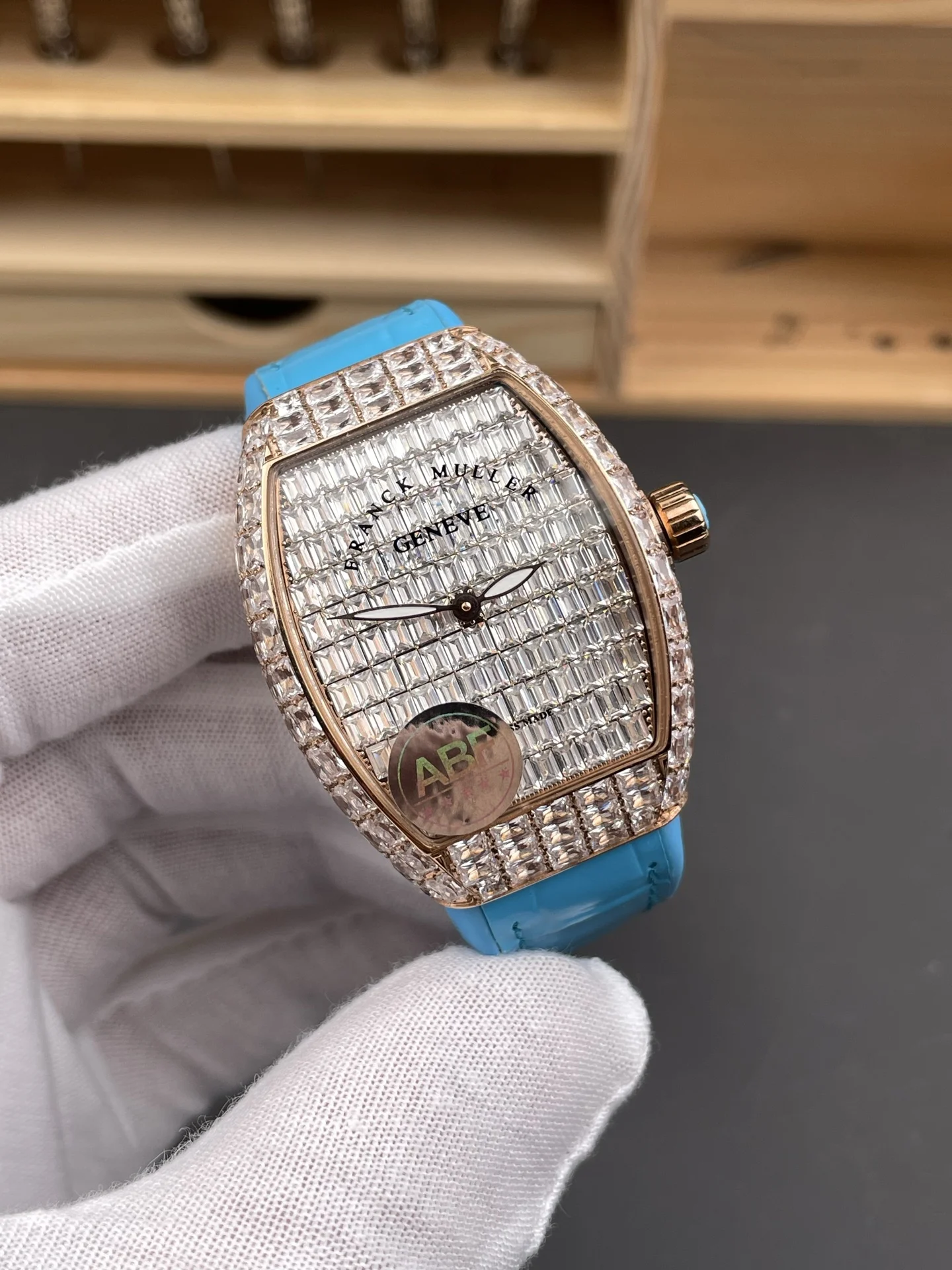 Franck Muller Rose Gold Diamond-Set 32 × 42.3mm — photographed off the sweep