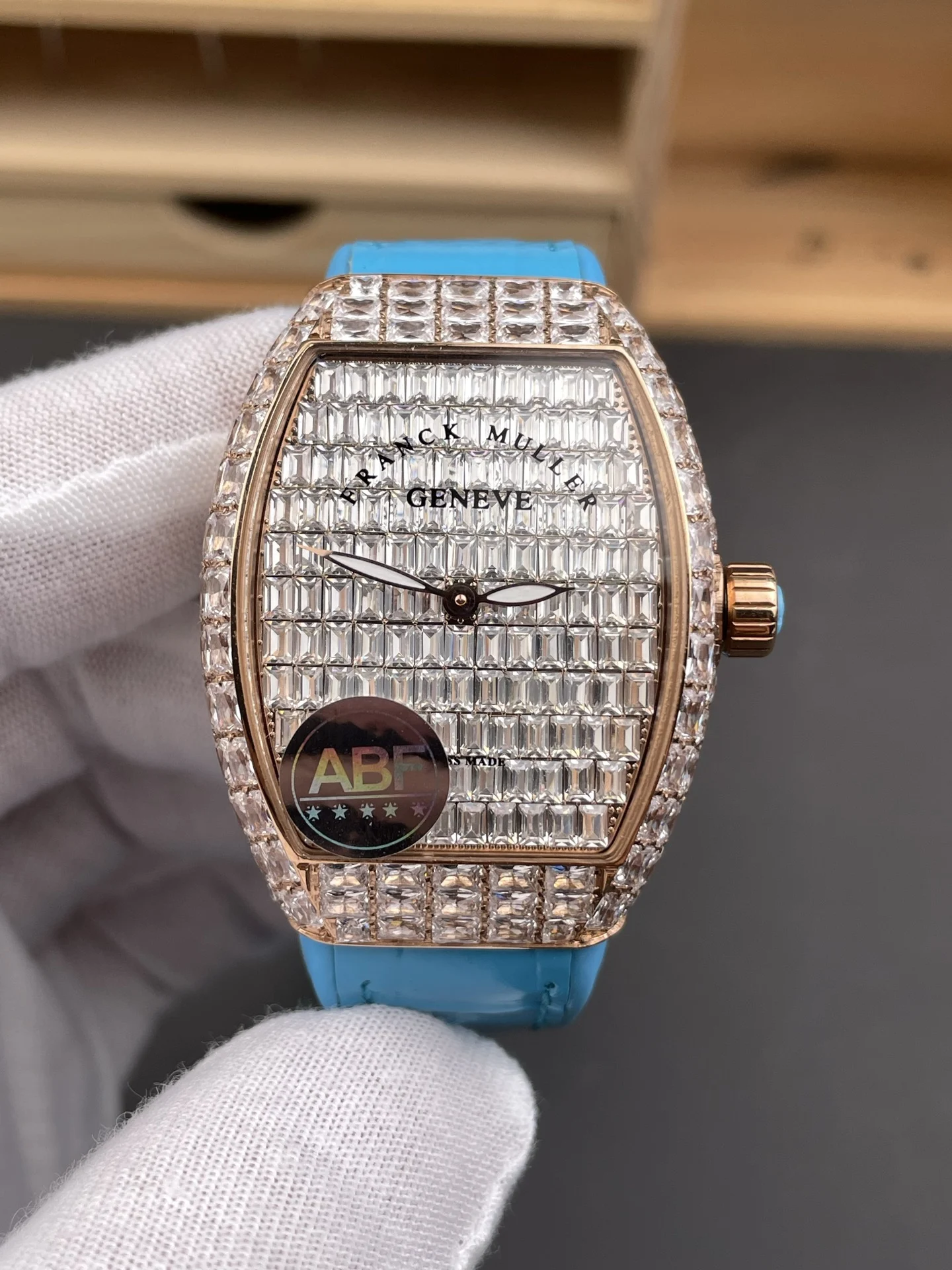 Franck Muller Rose Gold Diamond-Set 32 × 42.3mm — photographed off the sweep