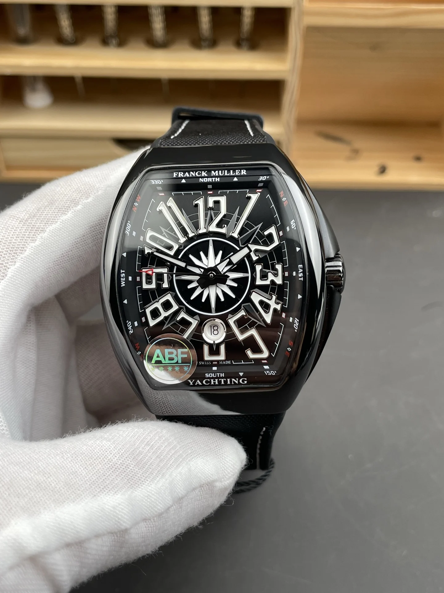 Franck Muller Steel Black Dial 44 × 54mm — photographed off the sweep