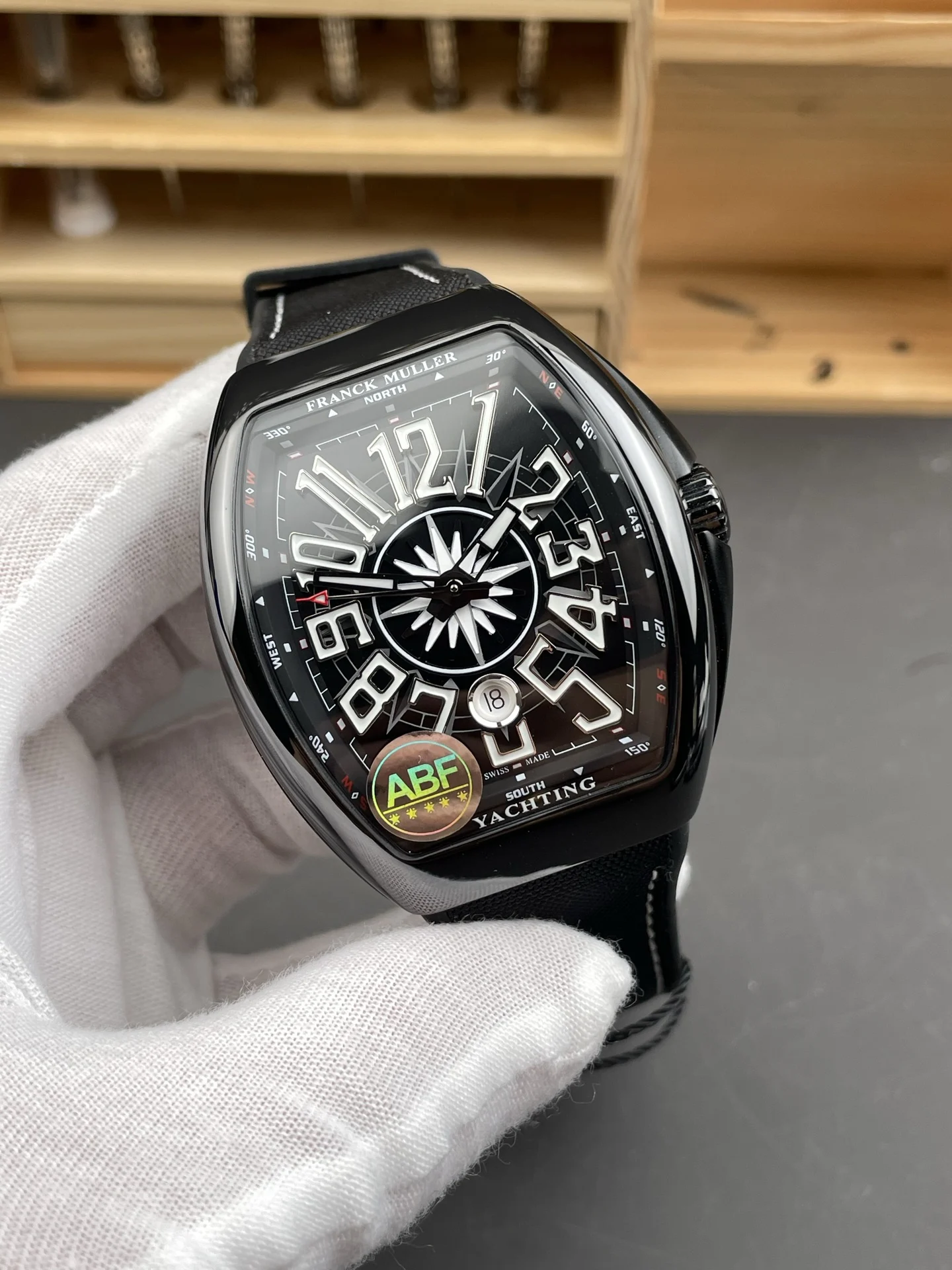 Franck Muller Steel Black Dial 44 × 54mm — photographed off the sweep