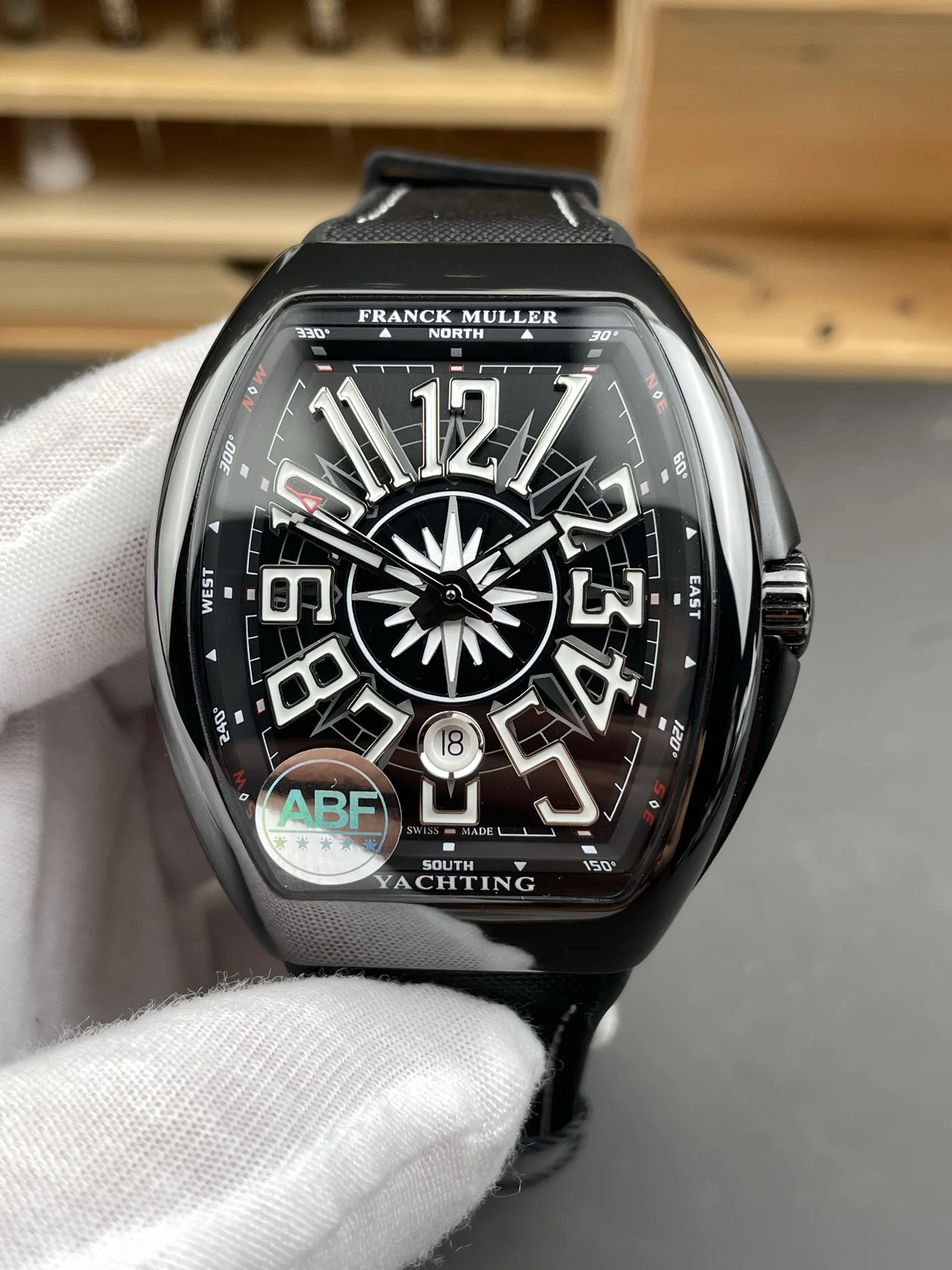 Franck Muller Steel Black Dial 44 × 54mm — photographed off the sweep